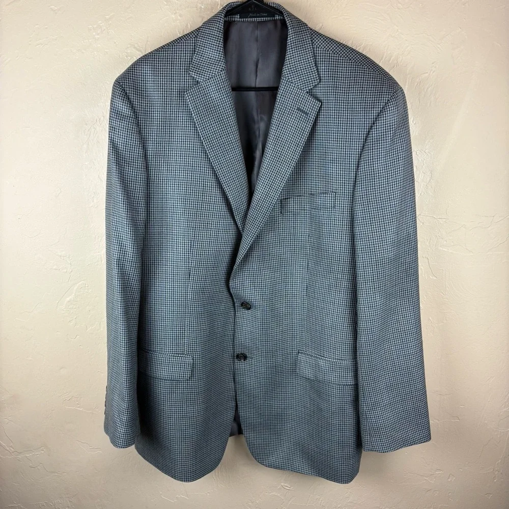 Lauren Ralph Lauren Men's Gray Blue Houndstooth Checkered Blazer Sports Coat 46L